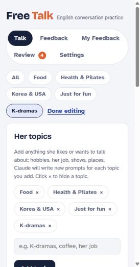 Topic editor where new interests can be added, such as K-dramas