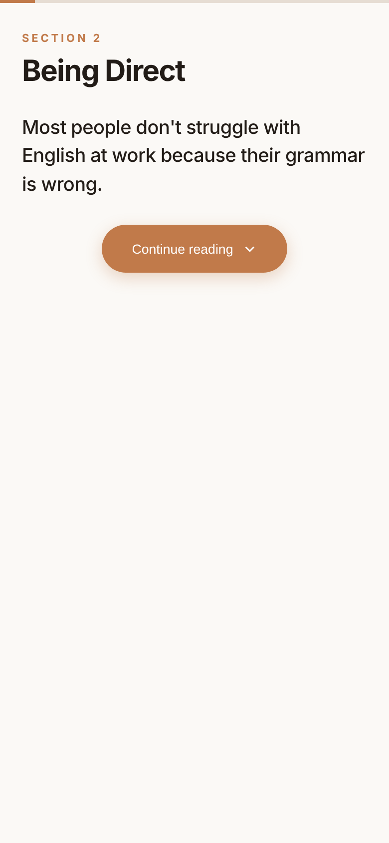 Progressive Disclosure: a lesson section showing one sentence and a Continue reading button
